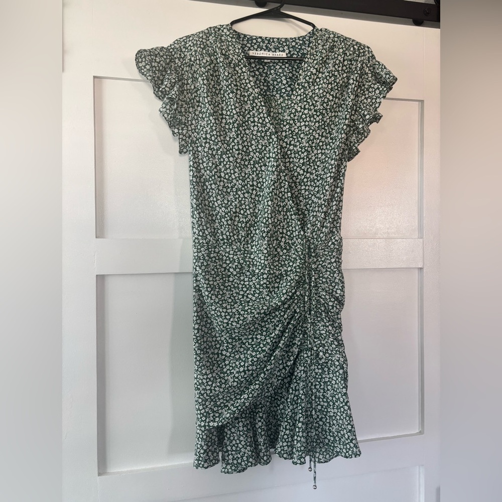 Veronica Beard Marla Silk Mini Dress In Forest Green Floral Prairie Boho